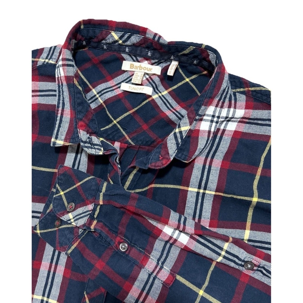 Barbour Women's Sz 8 Blue Ref Plaid Long Sleeve Tunic Fit Button Up Shirt